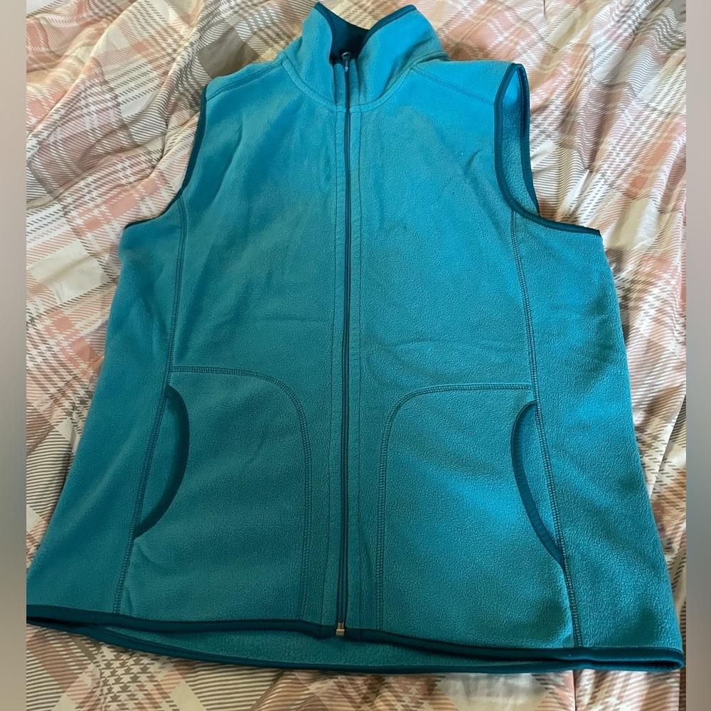 Old Navy Womens Vest Size Large bright blue turquoise Fleece Full Zip Pockets EU